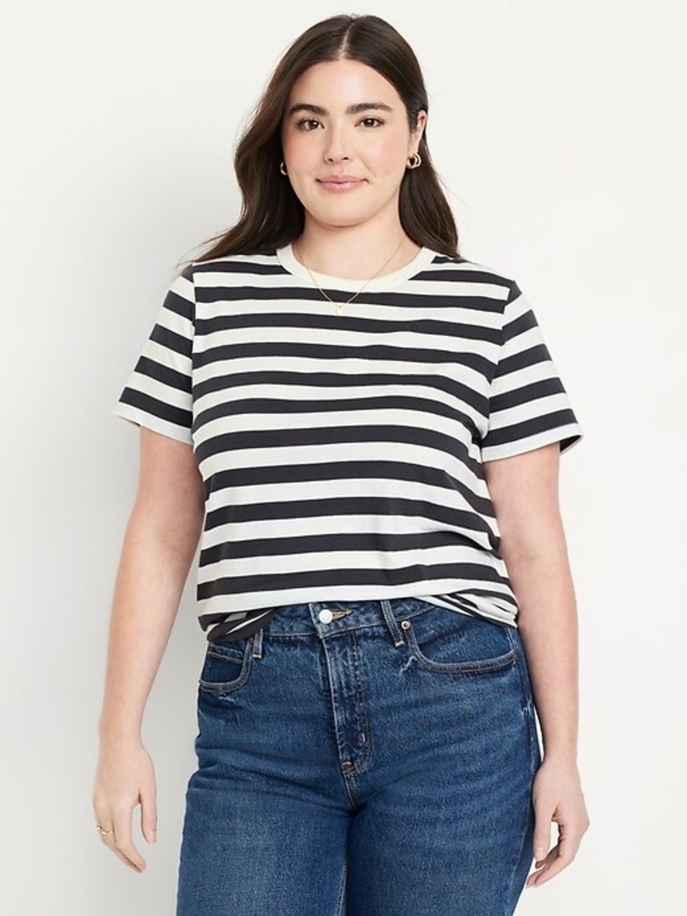 Old Navy Everywear Striped Crewneck Tee T-Shirt Black & White Size Medium Tall